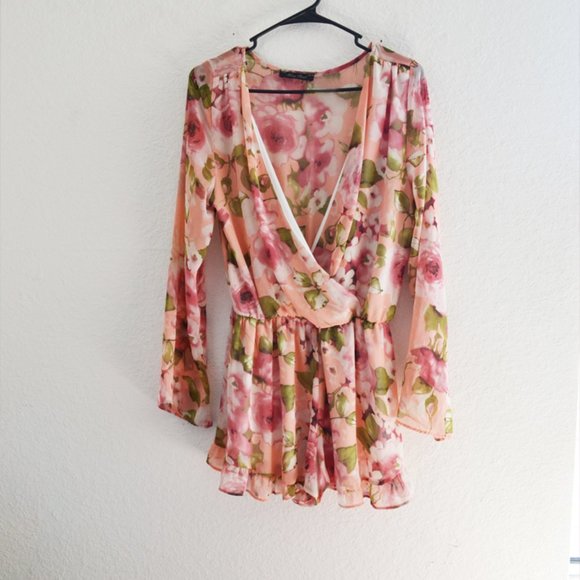 Honey Punch Surplice Floral Long Sleeve Romper - Picture 2 of 3